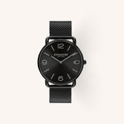 Coach Watch Elliot 14602651 Black Round Stainless Steel Mesh Strap Watch, 41mm