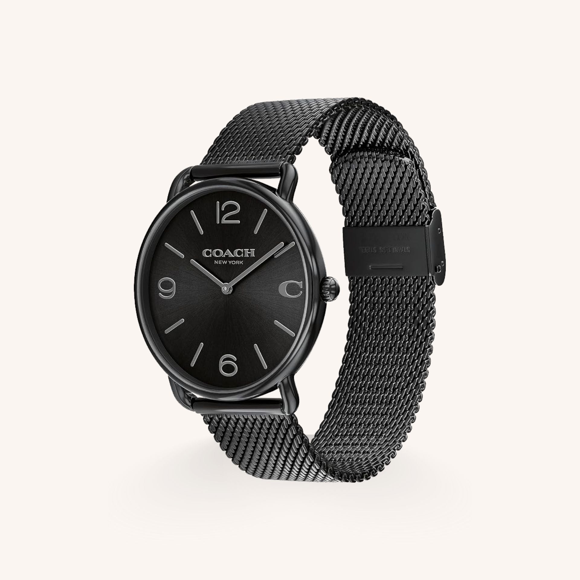 Coach Watch Elliot 14602651 Black Round Stainless Steel Mesh Strap Watch, 41mm