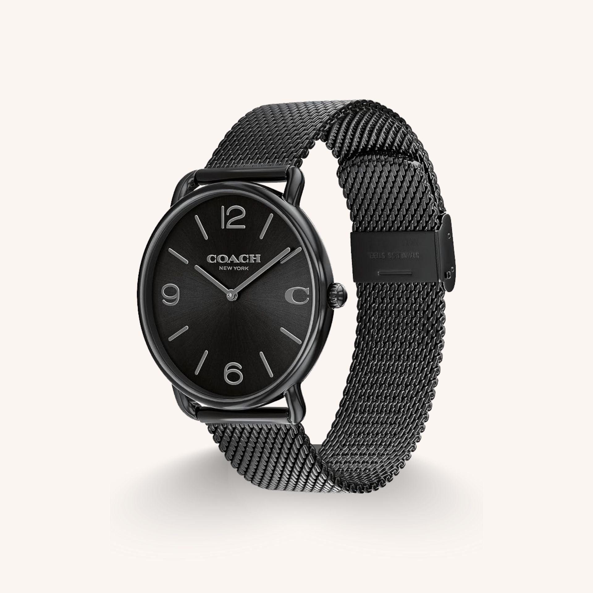 Coach Watch Elliot 14602651 Black Round Stainless Steel Mesh Strap Watch, 41mm