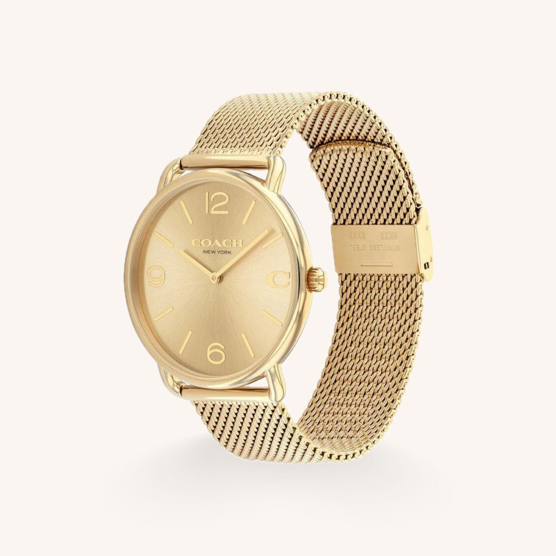 Coach Watch Elliot 14602653 Gold Round Stainless Steel Mesh Strap Watch, 41mm