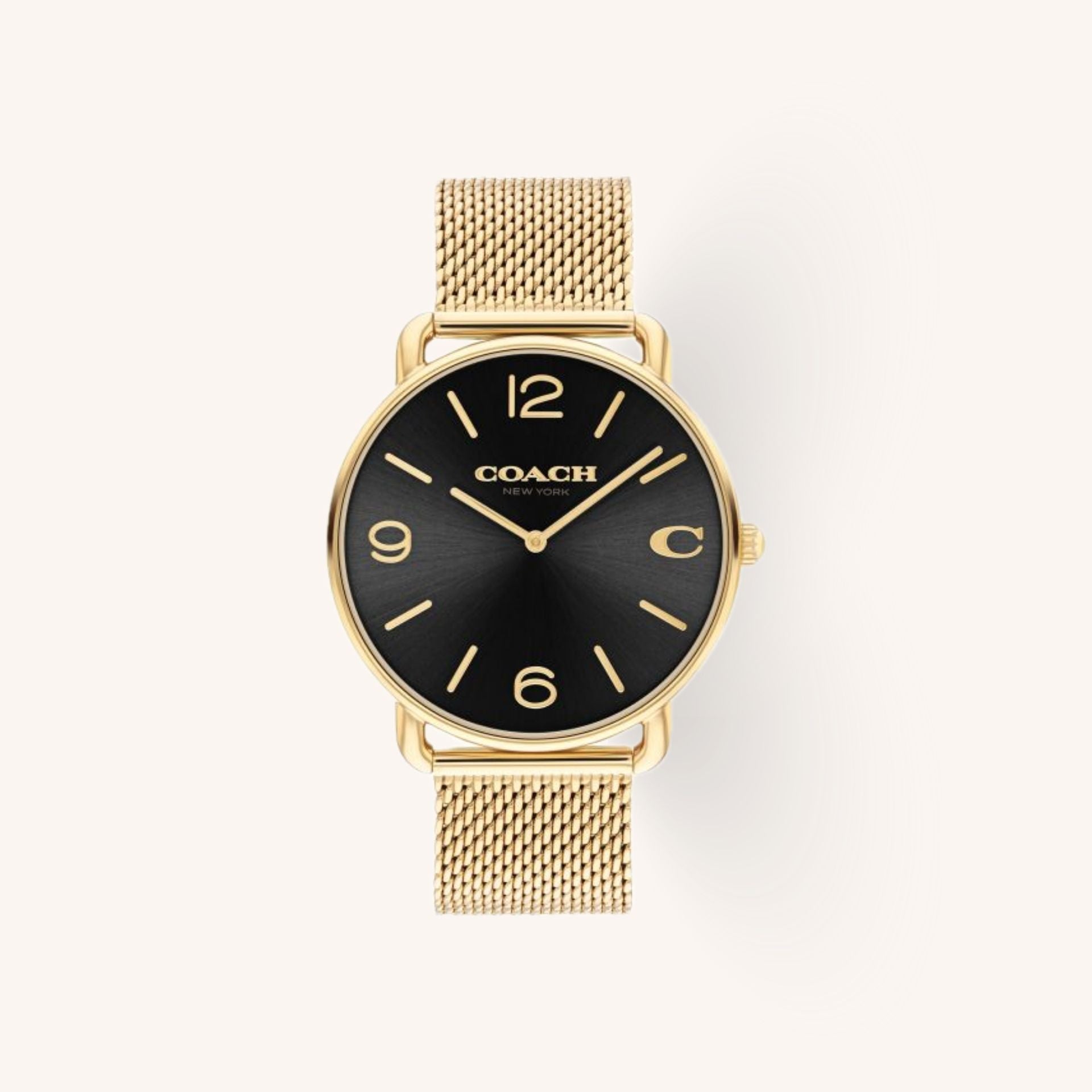 Coach Elliot 14602654 Black Dial Round Gold-Tone Stainless Steel Mesh Bracelet Watch, 41mm