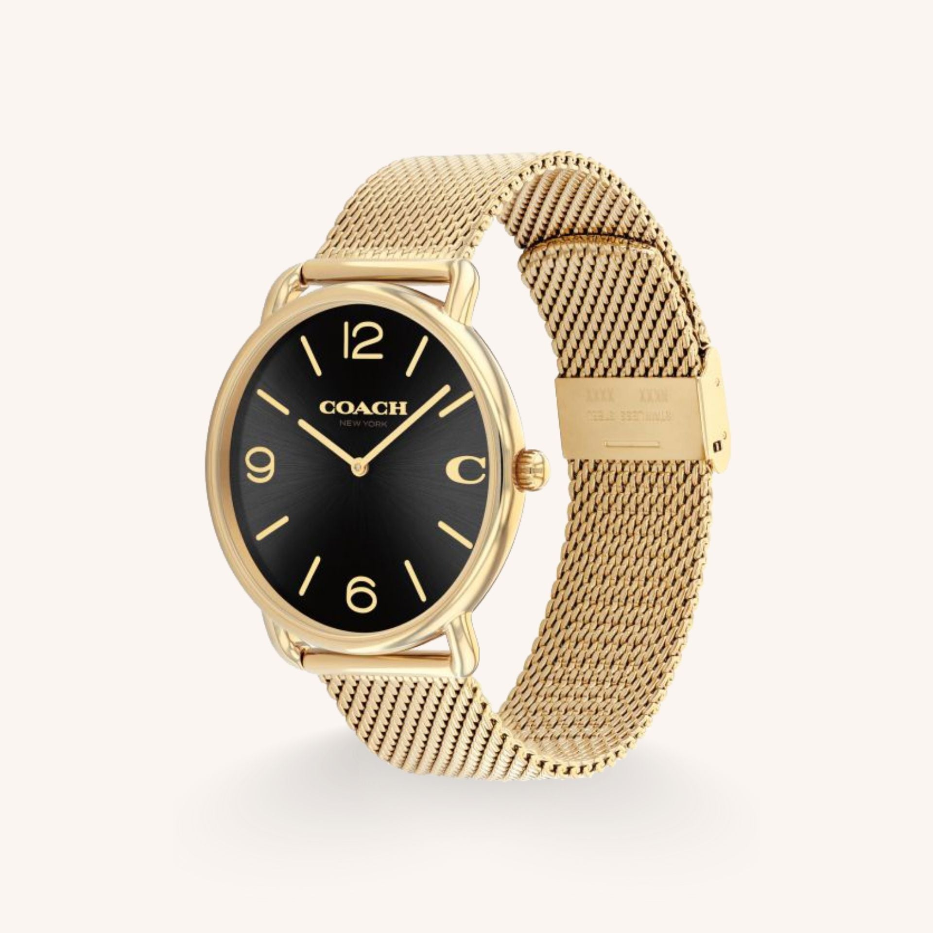 Coach Elliot 14602654 Black Dial Round Gold-Tone Stainless Steel Mesh Bracelet Watch, 41mm