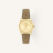 Coach Greyson 14504107 Champagne Dial Round Brown Leather Strap Watch, 28mm