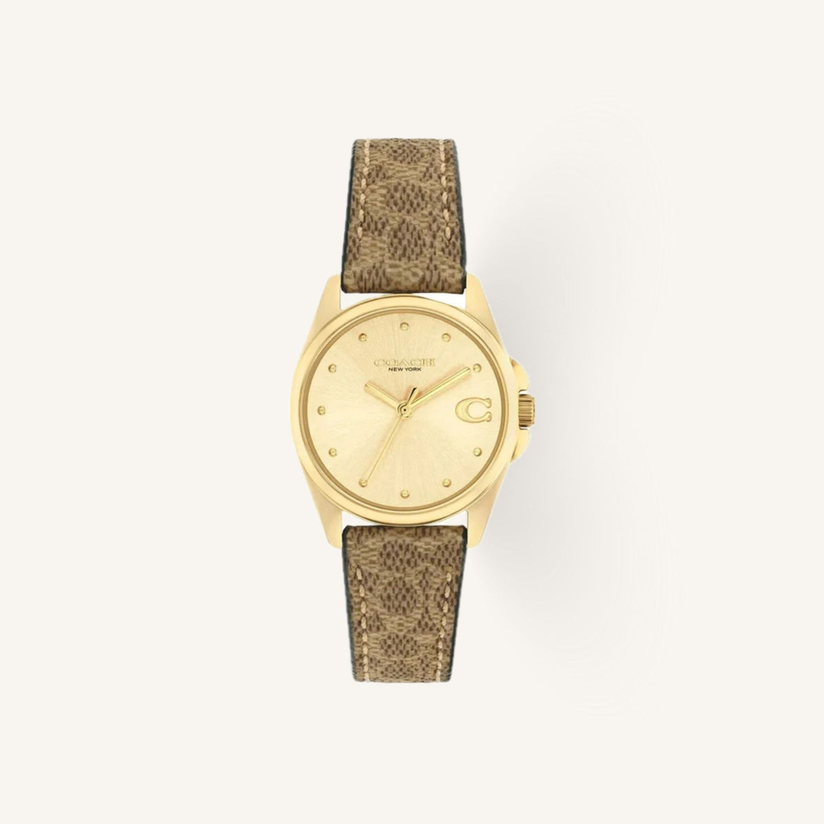 Coach Greyson 14504107 Champagne Dial Round Brown Leather Strap Watch, 28mm