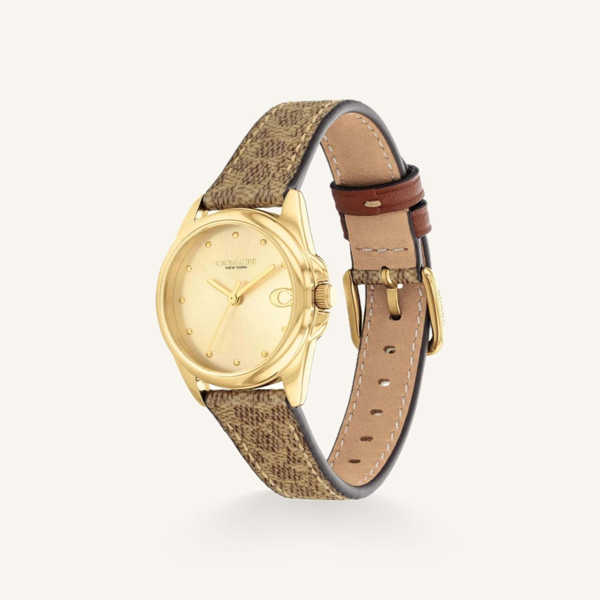 Coach Greyson 14504107 Champagne Dial Round Brown Leather Strap Watch, 28mm