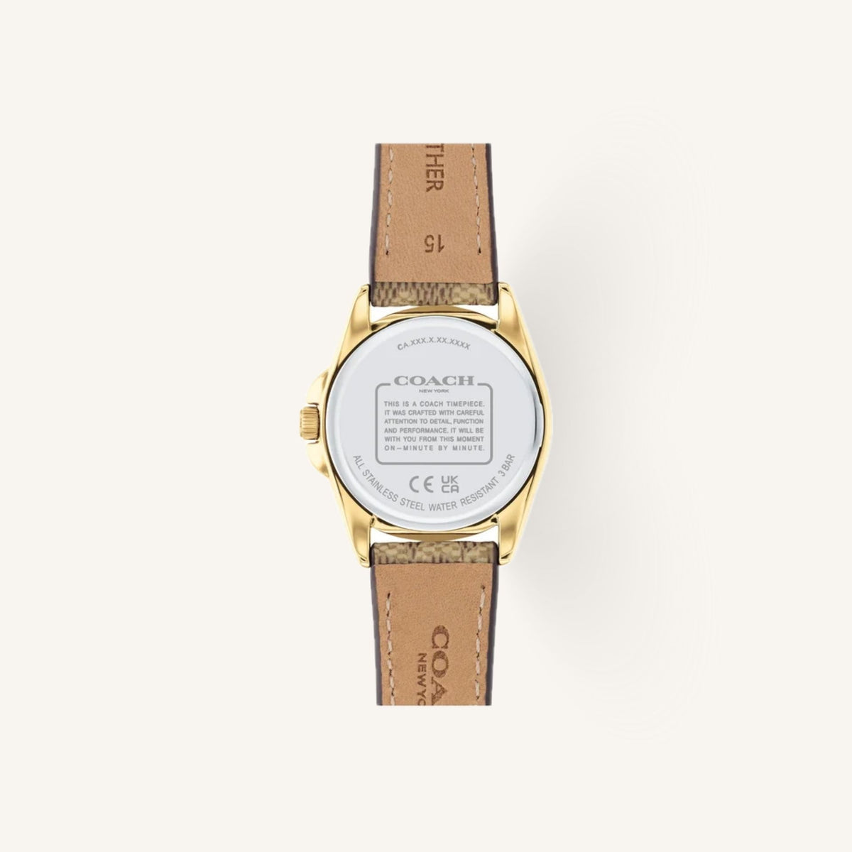 Coach Greyson 14504107 Champagne Dial Round Brown Leather Strap Watch, 28mm