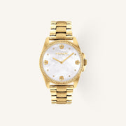 Coach Greyson 14504109 White Mother of Pearl Dial Round Gold-Tone Stainless Steel Bracelet Watch, 36mm