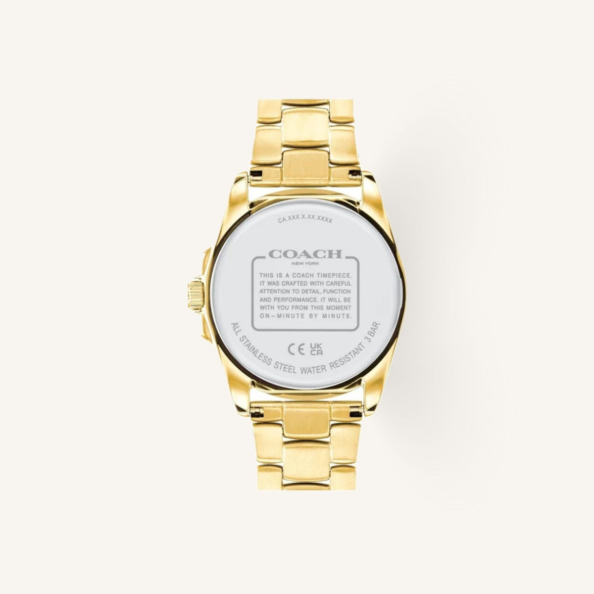 Coach Greyson 14504109 White Mother of Pearl Dial Round Gold-Tone Stainless Steel Bracelet Watch, 36mm