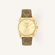 Coach Greyson 14504111 Gold Dial Round Brown Leather Strap Watch, 36mm