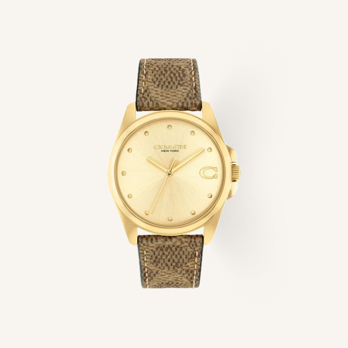 Coach Greyson 14504111 Gold Dial Round Brown Leather Strap Watch, 36mm