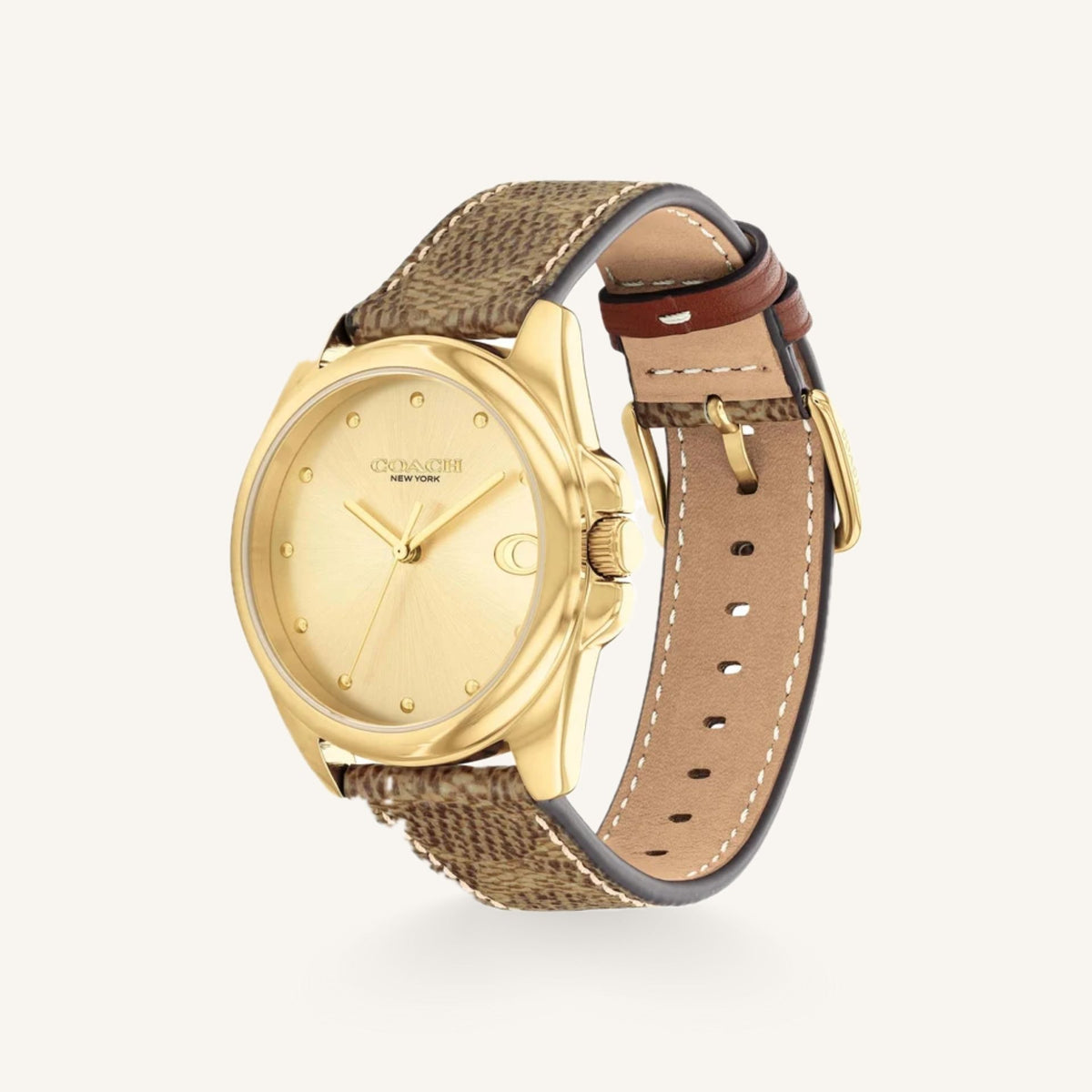 Coach Greyson 14504111 Gold Dial Round Brown Leather Strap Watch, 36mm