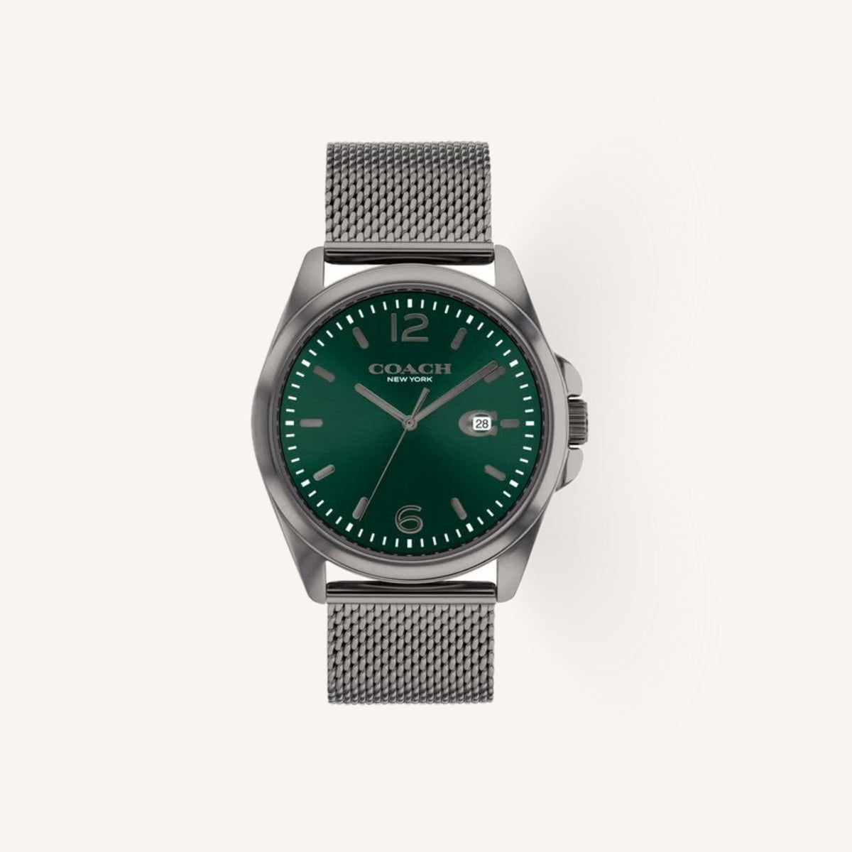 Coach Greyson 14602619 Dark Green Dial Round Stainless Steel Mesh Bracelet Watch, 41mm