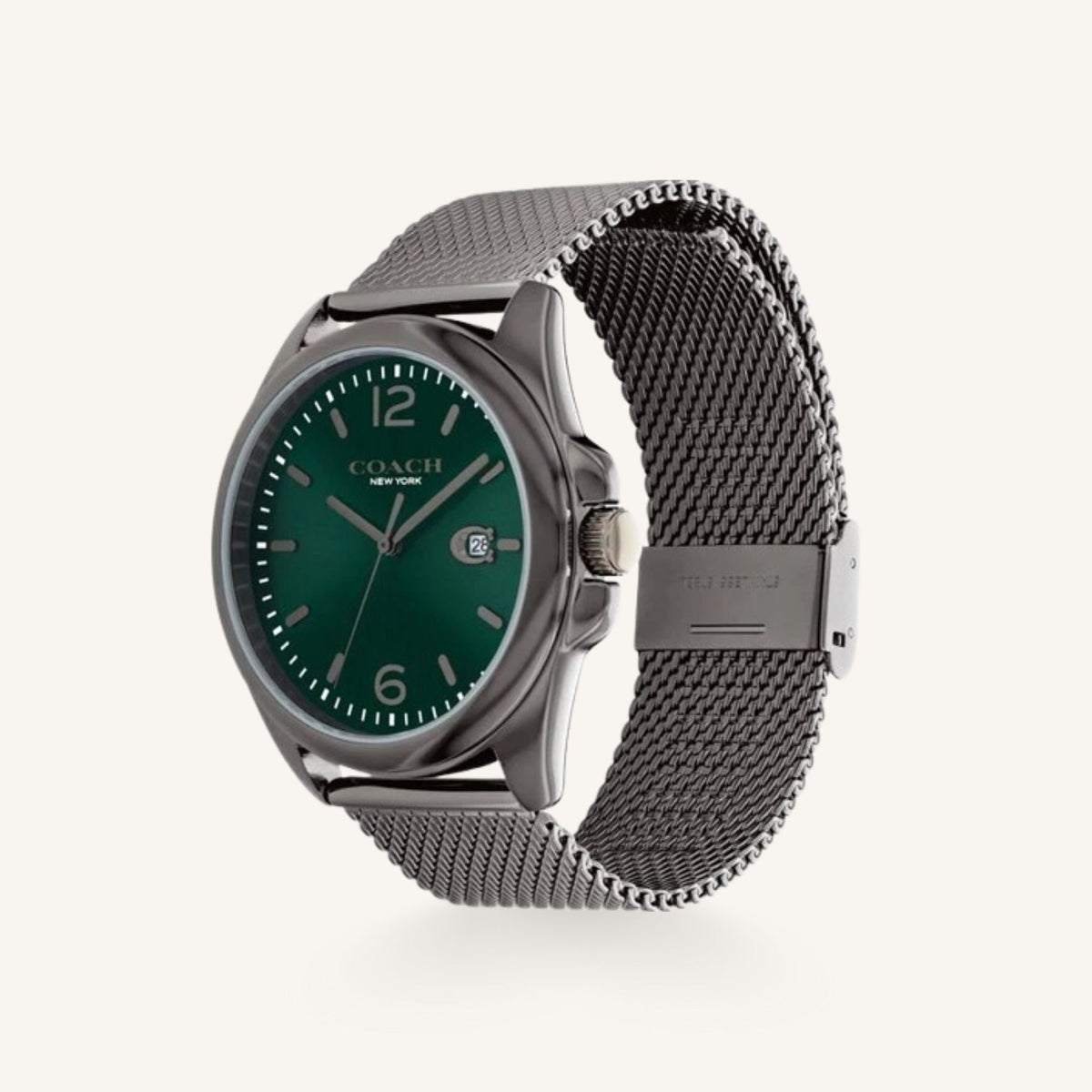 Coach Greyson 14602619 Dark Green Dial Round Stainless Steel Mesh Bracelet Watch, 41mm