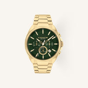 Coach Jackson 14602680 Green Dial Round Gold-Tone Stainless Steel Bracelet Chronograph Watch, 45mm