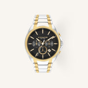 Coach Jackson 14602682 Black Dial Round Two-Tone Stainless Steel Bracelet Chronograph Watch, 45mm