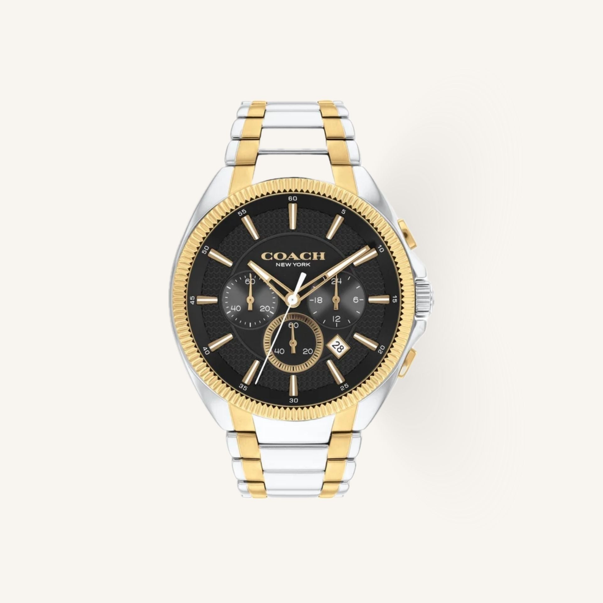Coach Jackson 14602682 Black Dial Round Two-Tone Stainless Steel Bracelet Chronograph Watch, 45mm