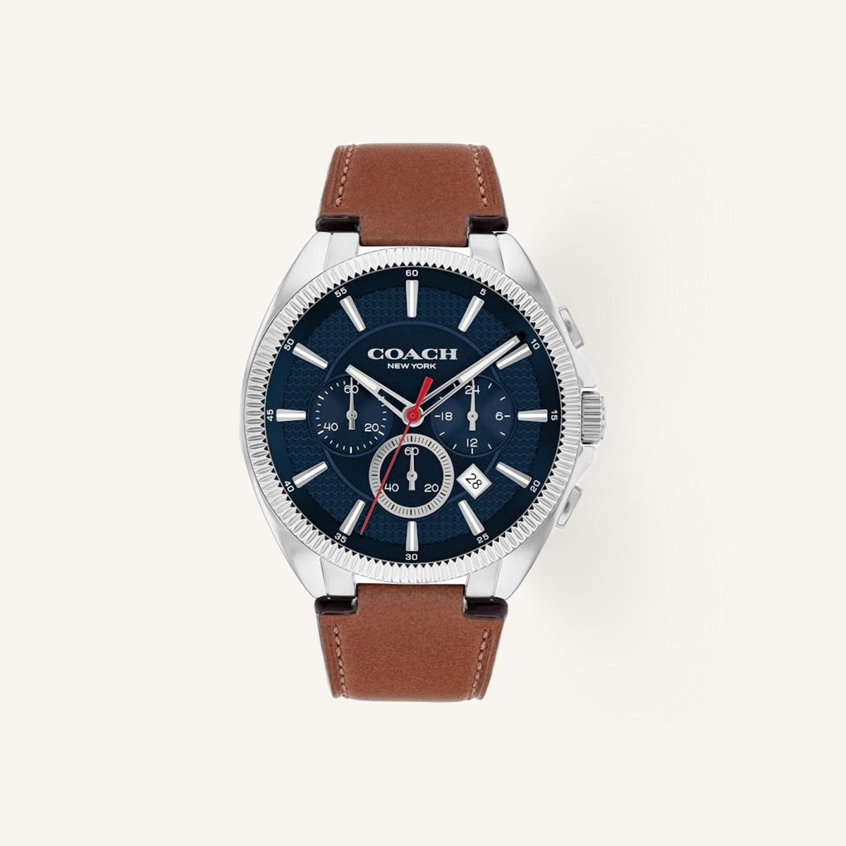 Coach Jackson 14602683 Navy Dial Round Brown Saddle Leather Strap Watch, 45mm
