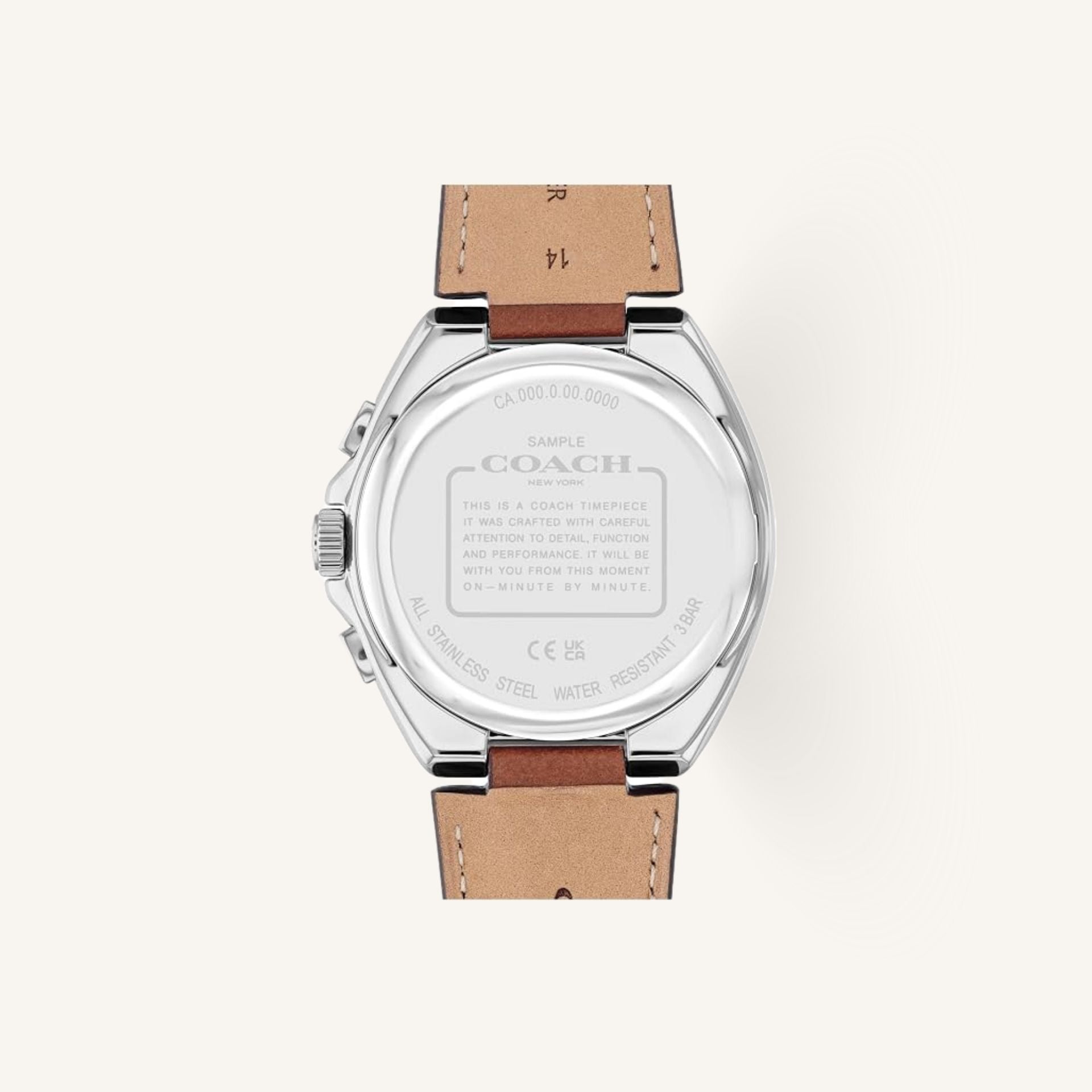 Coach Jackson 14602683 Navy Dial Round Brown Saddle Leather Strap Watch, 45mm