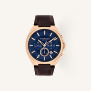 Coach Jackson 14602745 Navy Dial Round Brown Leather Strap Chronograph Watch, 45mm