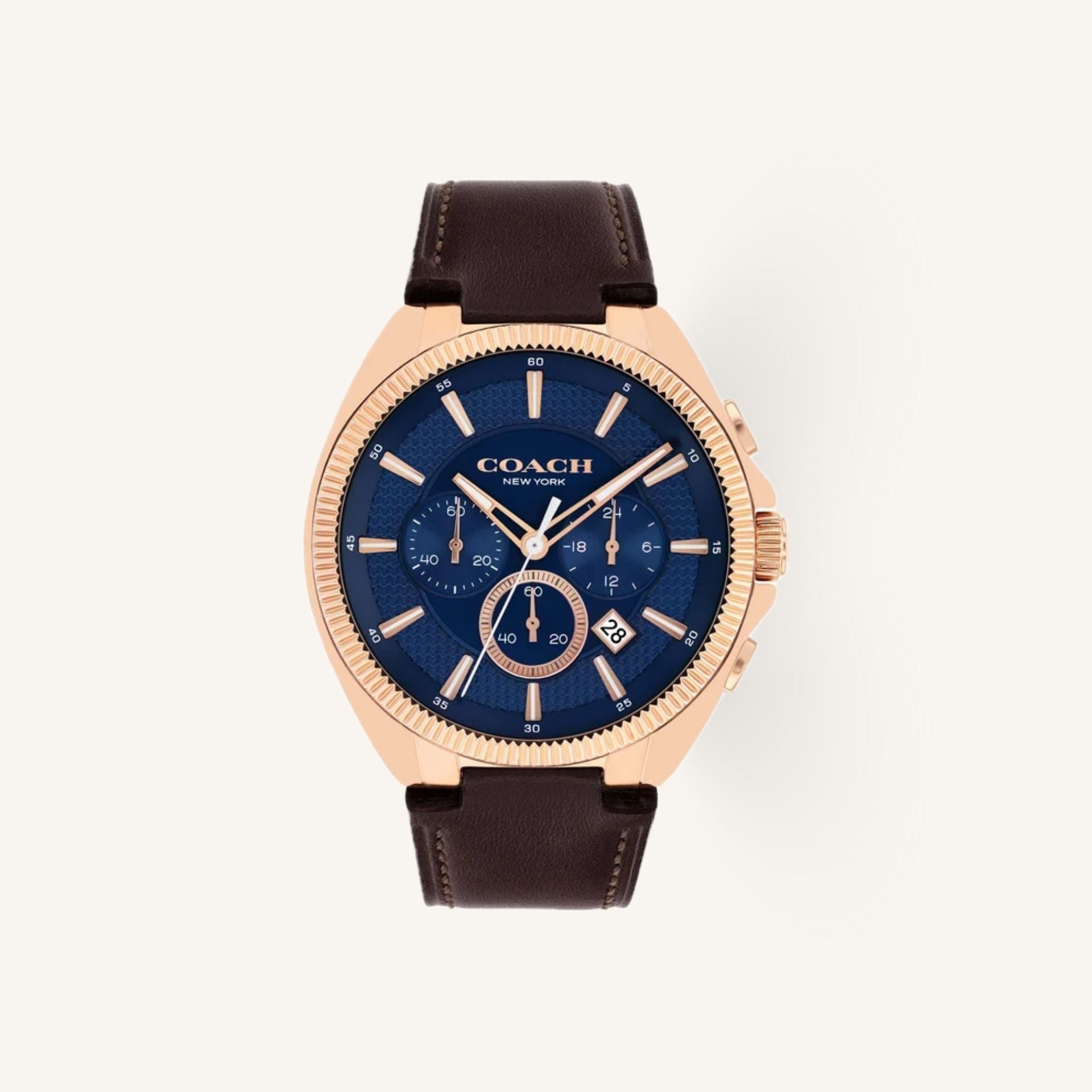 Coach Jackson 14602745 Navy Dial Round Brown Leather Strap Chronograph Watch, 45mm