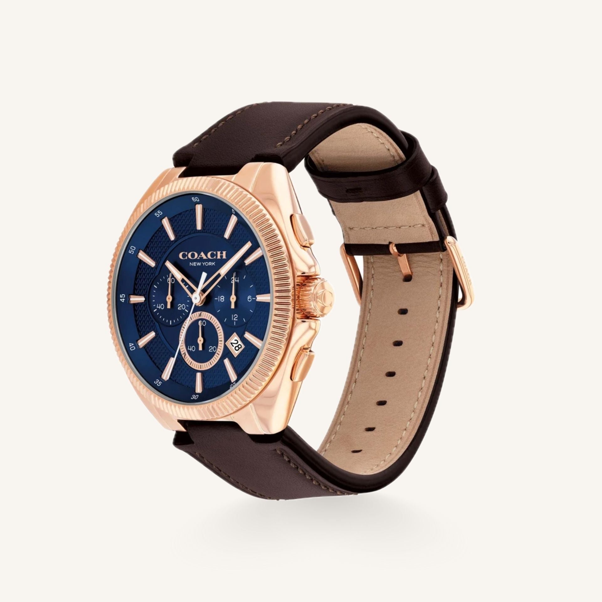 Coach Jackson 14602745 Navy Dial Round Brown Leather Strap Chronograph Watch, 45mm