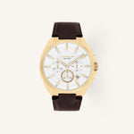 Coach Jackson 14602746 Silver White Dial Round Dark Brown Leather Strap Chronograph Watch, 45mm