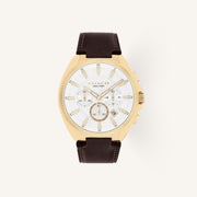 Coach Jackson 14602746 Silver White Dial Round Dark Brown Leather Strap Chronograph Watch, 45mm