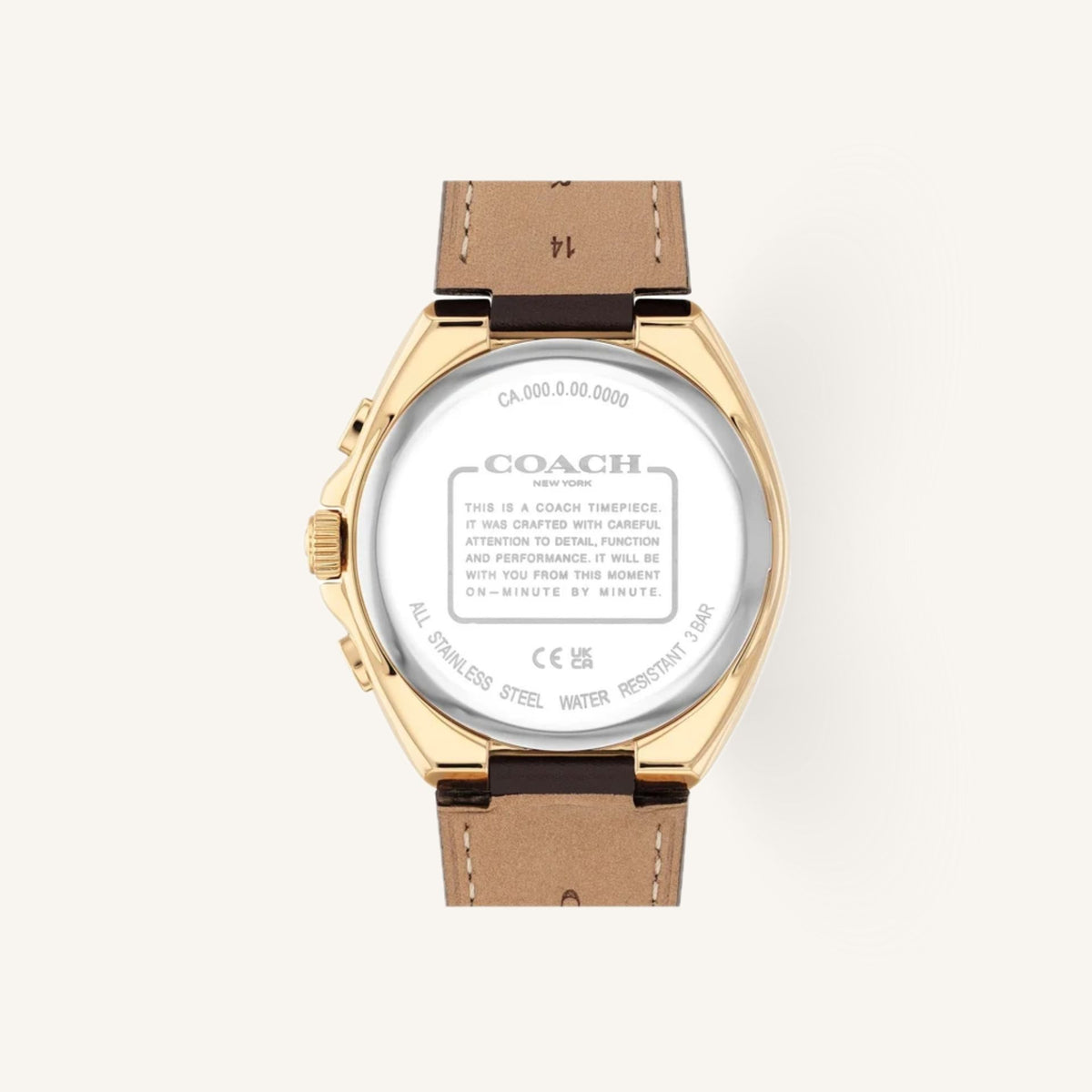 Coach Jackson 14602746 Silver White Dial Round Dark Brown Leather Strap Chronograph Watch, 45mm