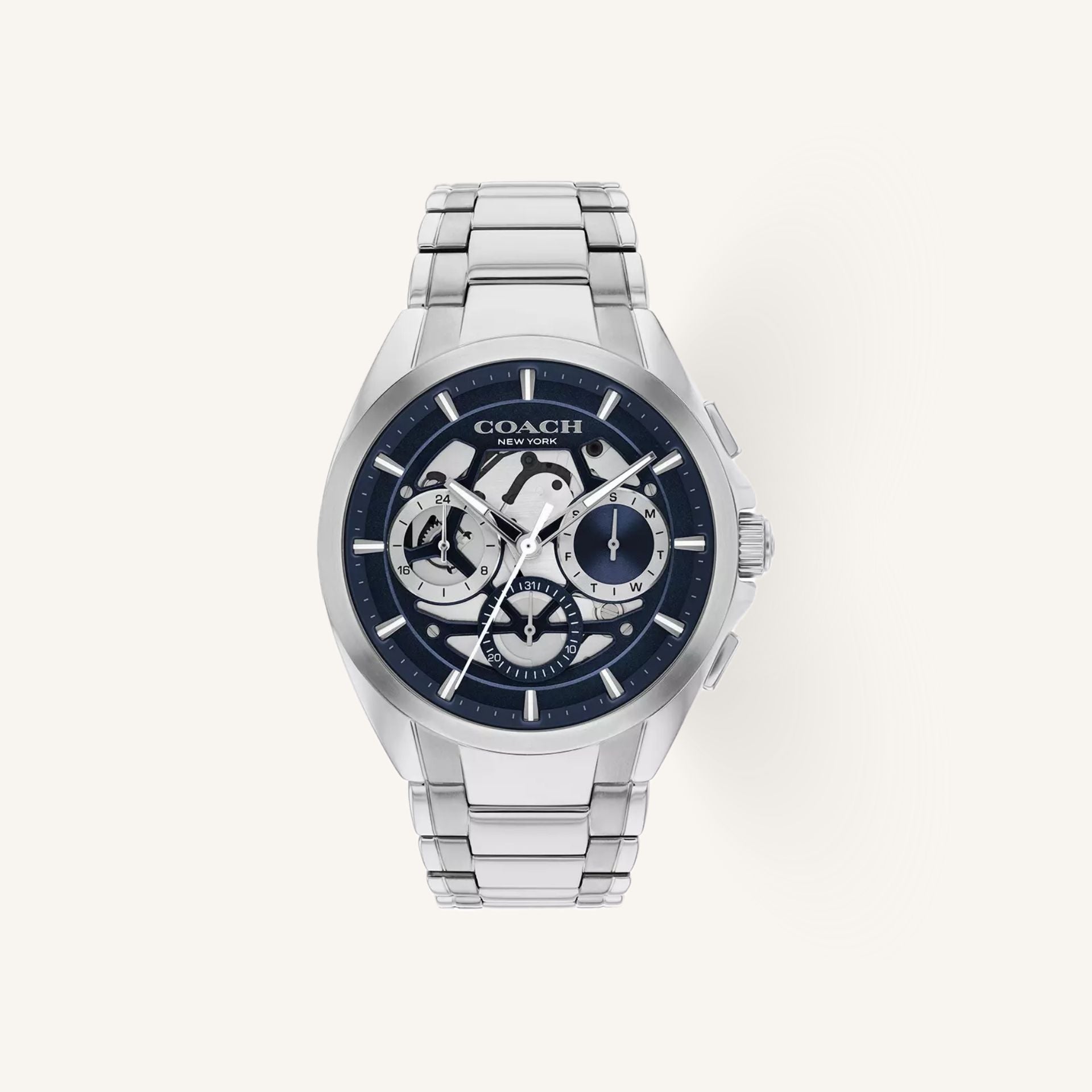 Coach Jackson 14602768 Blue Dial Round Stainless Steel Bracelet Multi-Function Watch, 42mm