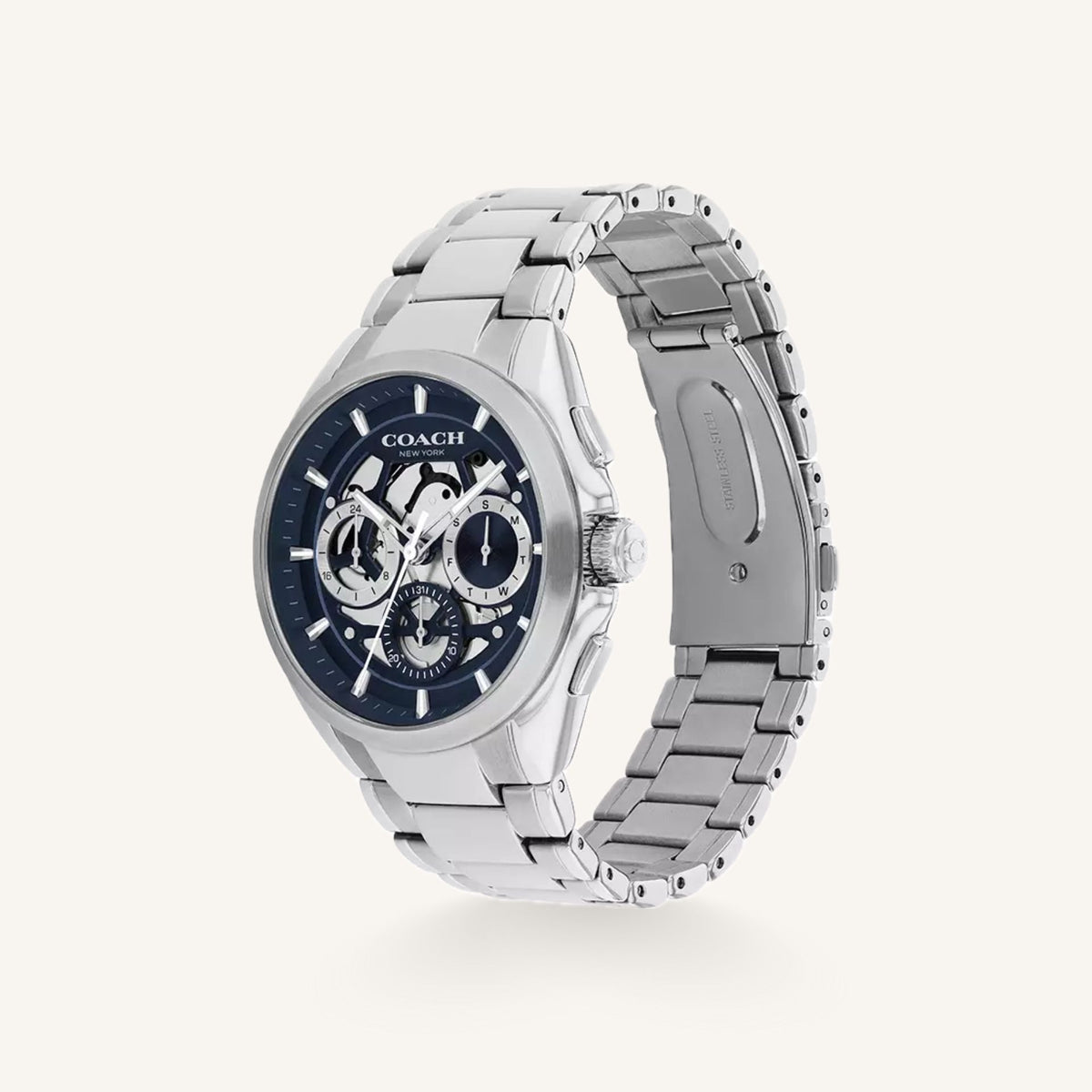 Coach Jackson 14602768 Blue Dial Round Stainless Steel Bracelet Multi-Function Watch, 42mm
