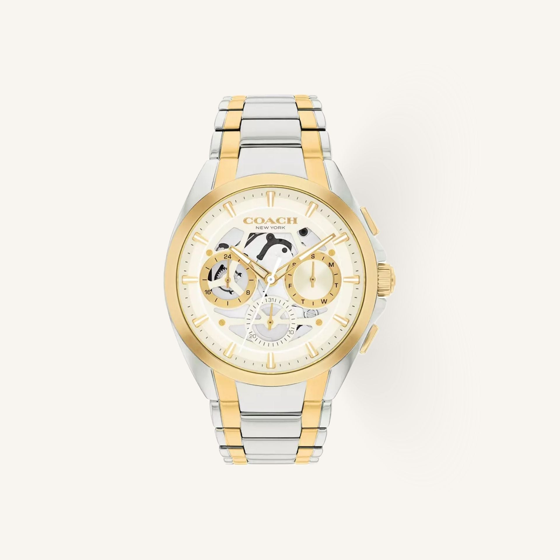 Coach Jackson 14602771 Chalk Dial Round Two-Tone Stainless Steel Bracelet Watch, 42mm