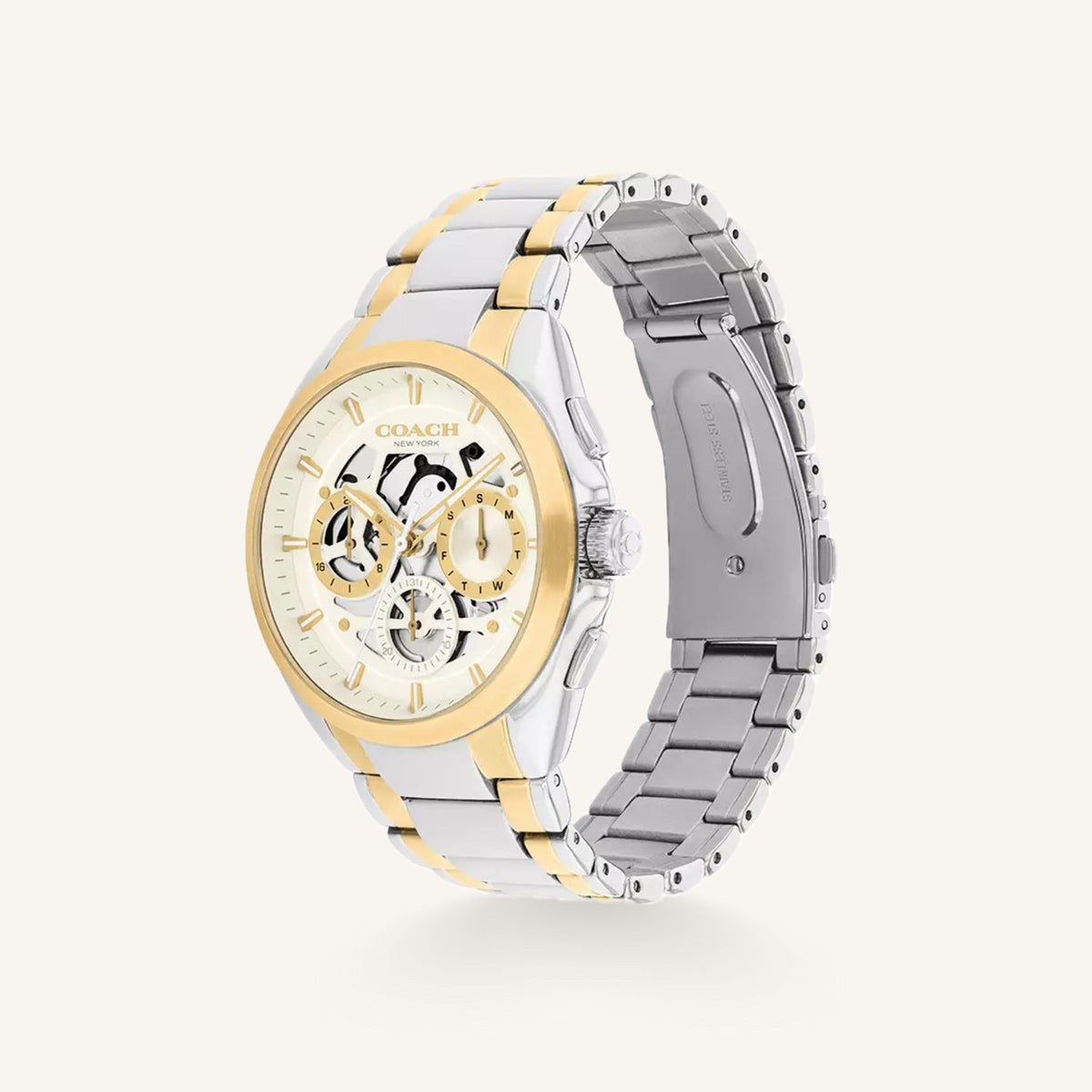 Coach Jackson 14602771 Chalk Dial Round Two-Tone Stainless Steel Bracelet Watch, 42mm