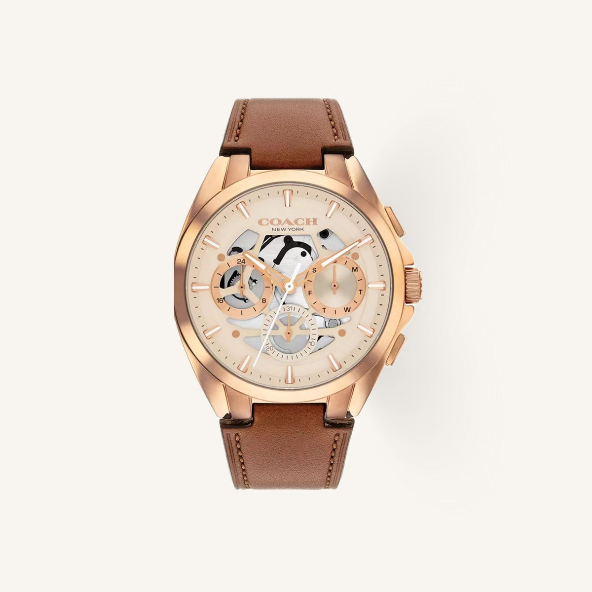 Coach Jackson 14602772 Parchment Dial Round Rose Gold-Tone Stainless Steel Bracelet Watch, 42mm