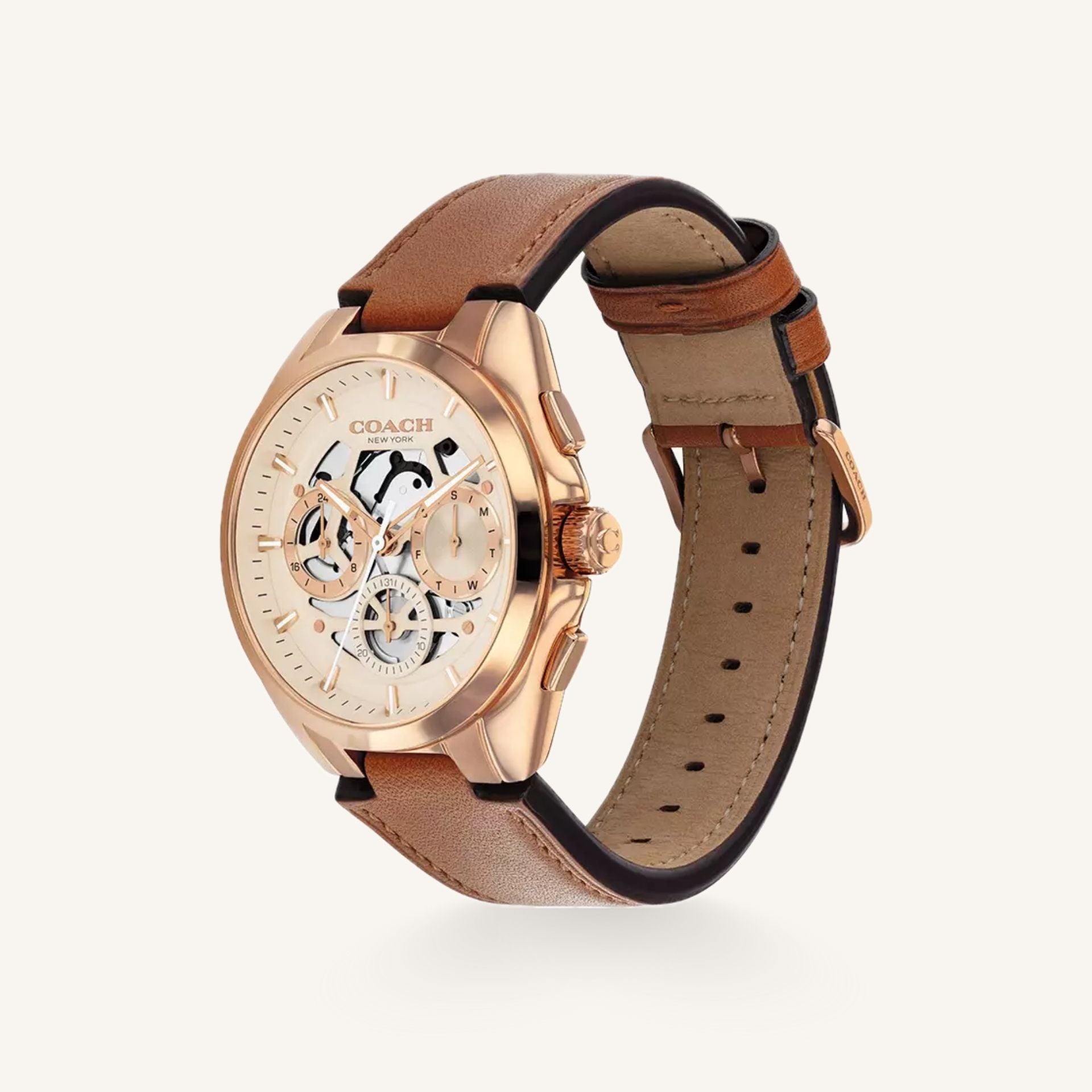 Coach Jackson 14602772 Parchment Dial Round Rose Gold-Tone Stainless Steel Bracelet Watch, 42mm