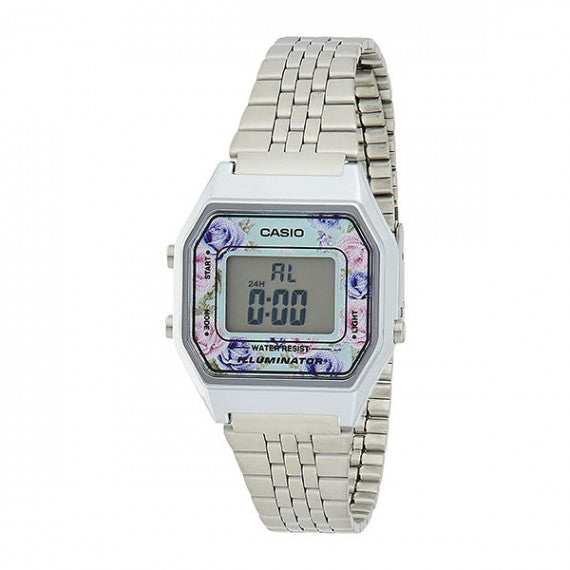 CASIO Watch Vintage LA680WA-2C Silver and Full Floral