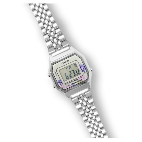 CASIO Watch Vintage LA680WA-4C Silver and Half Floral