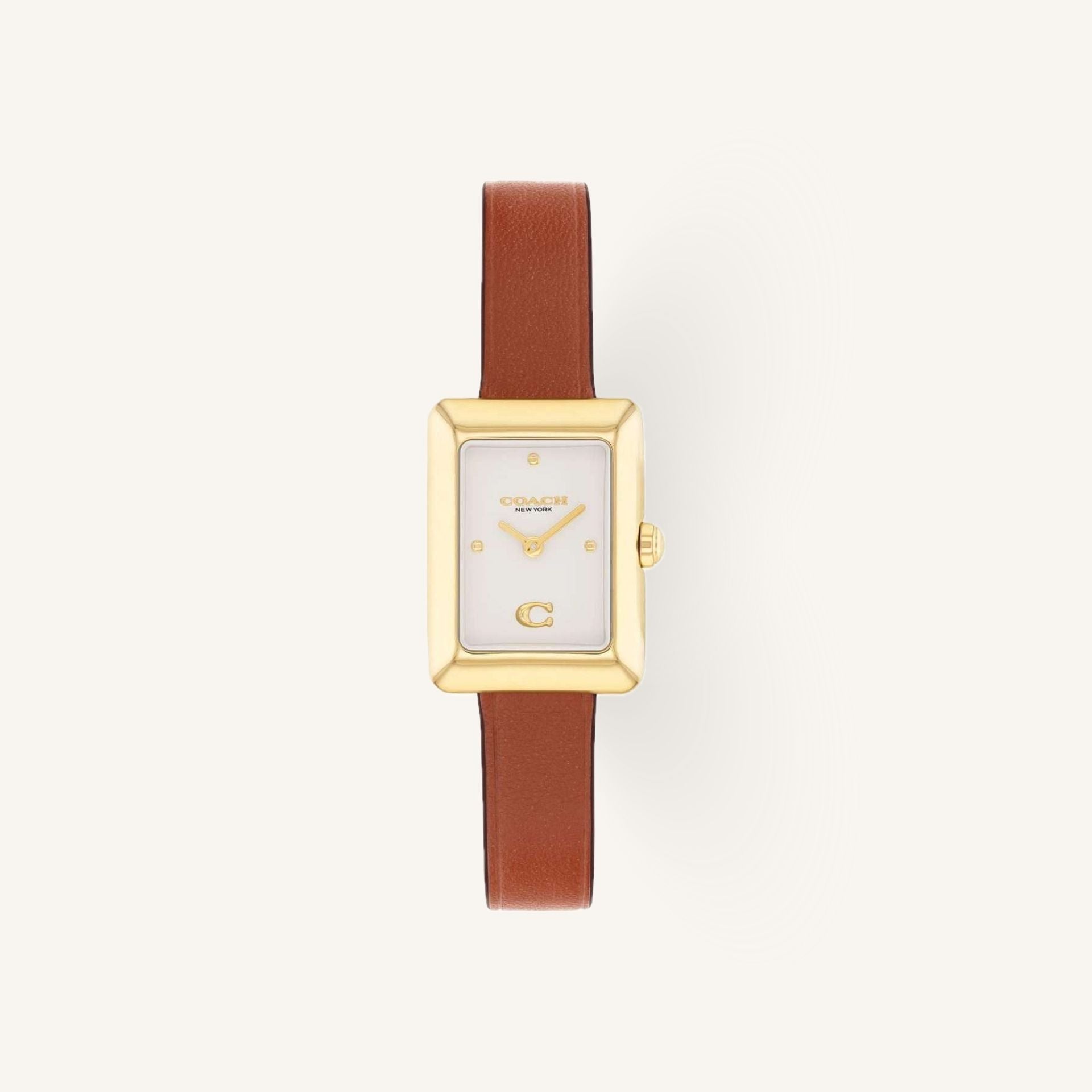 Coach Mara 14504584 Brown Dial Round Brown Leather Strap Watch, 19mm