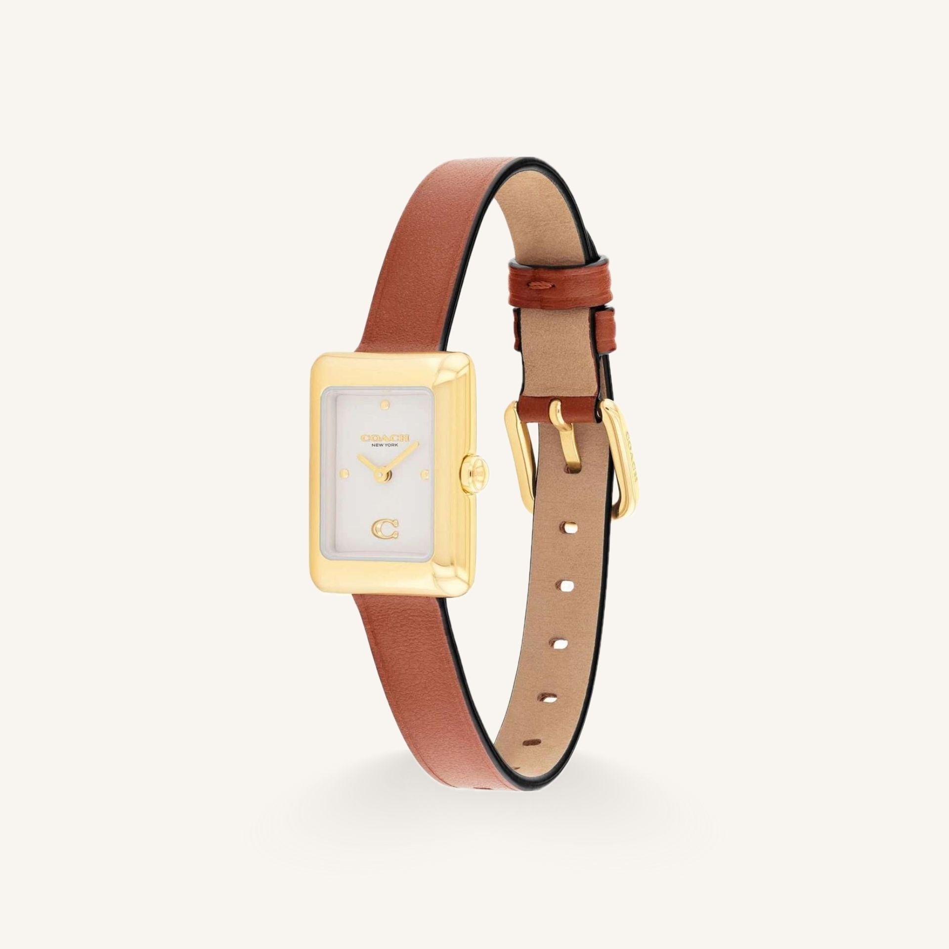 Coach Mara 14504584 Brown Dial Round Brown Leather Strap Watch, 19mm