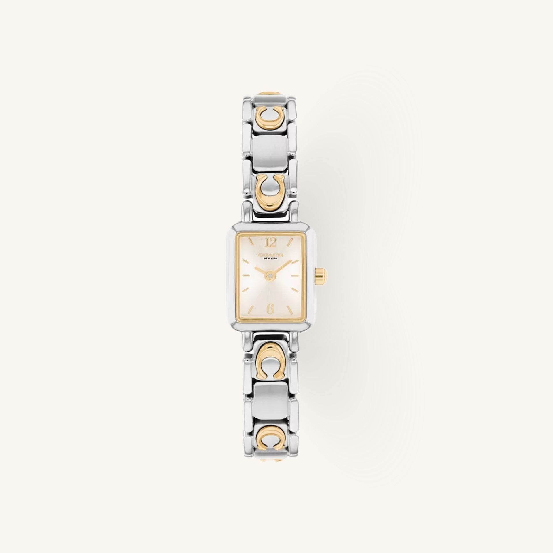 Coach Mara 14504673 Silver Dial Round Two-Tone Stainless Steel Signature Bracelet Watch, 15.5mm