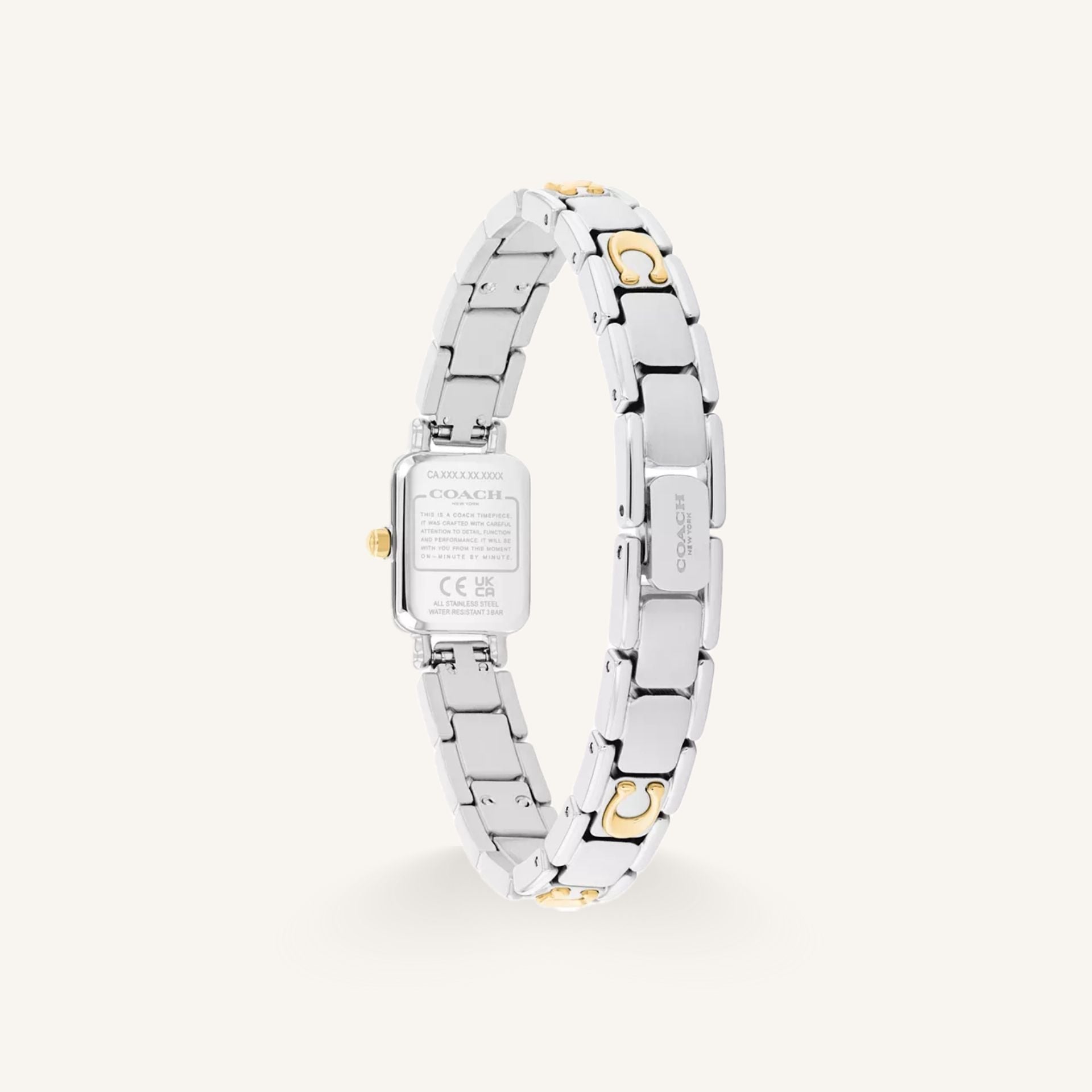 Coach Mara 14504673 Silver Dial Round Two-Tone Stainless Steel Signature Bracelet Watch, 15.5mm