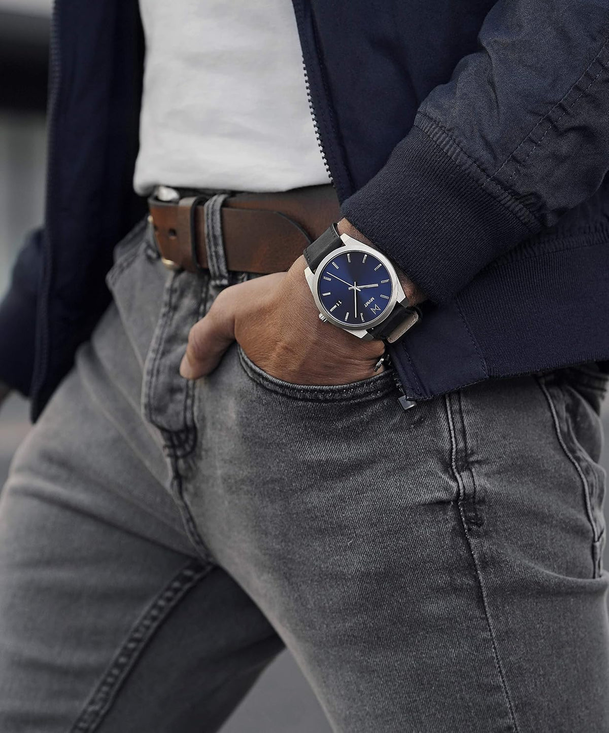 MVMT Classic Mens Watch of Silver Stainless Steel/Leather Strap, 43mm, 28000041-D