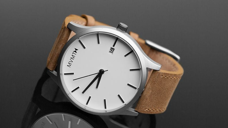 MVMT Classic Mens Watch of Silver Stainless Steel/Leather Strap, 45mm, D-L213.1L.331