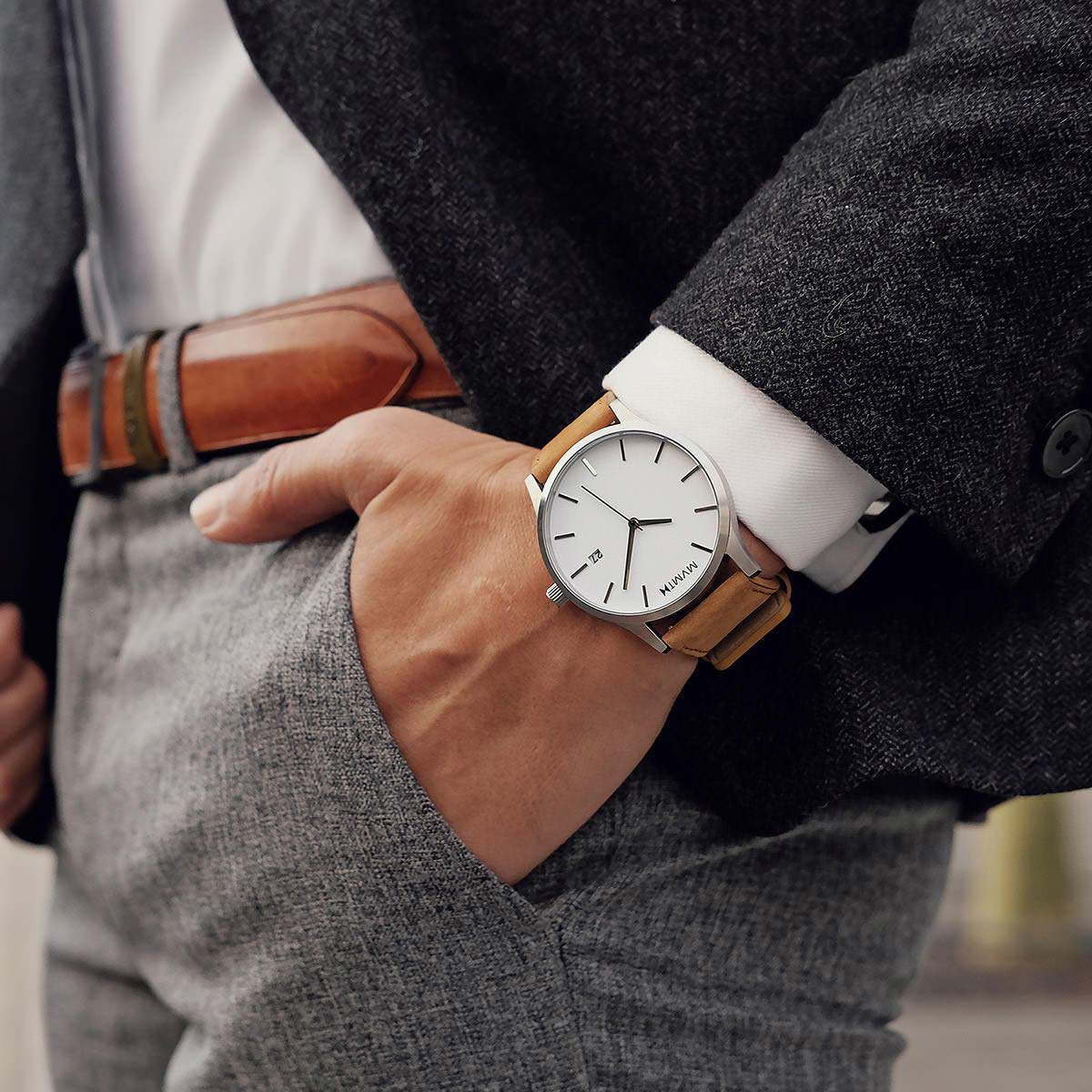 MVMT Classic Mens Watch of Silver Stainless Steel/Leather Strap, 45mm, D-L213.1L.331
