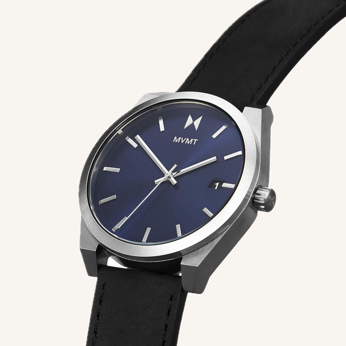 MVMT Classic Mens Watch of Silver Stainless Steel/Leather Strap, 43mm, 28000041-D