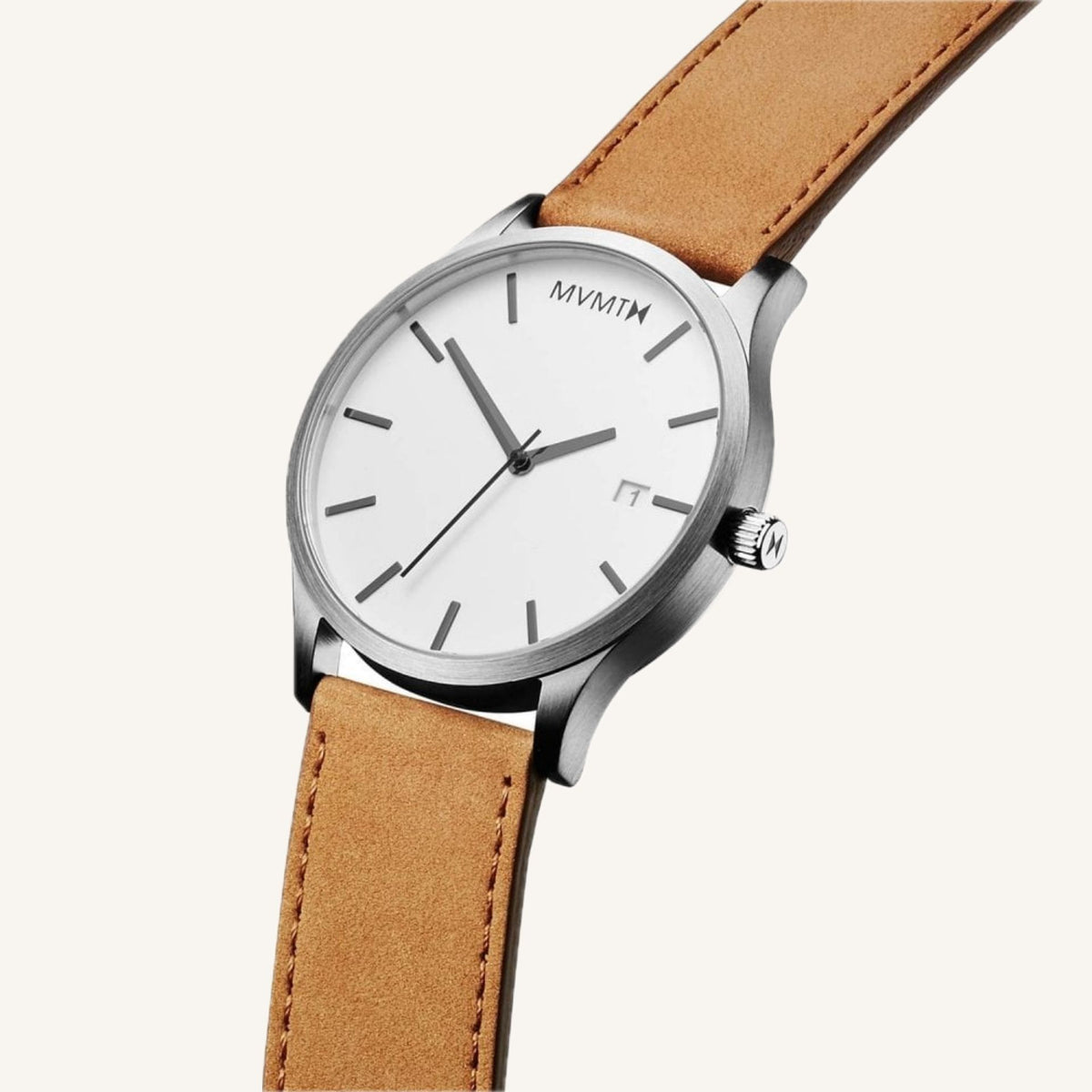 MVMT Classic Mens Watch of Silver Stainless Steel/Leather Strap, 45mm, D-L213.1L.331