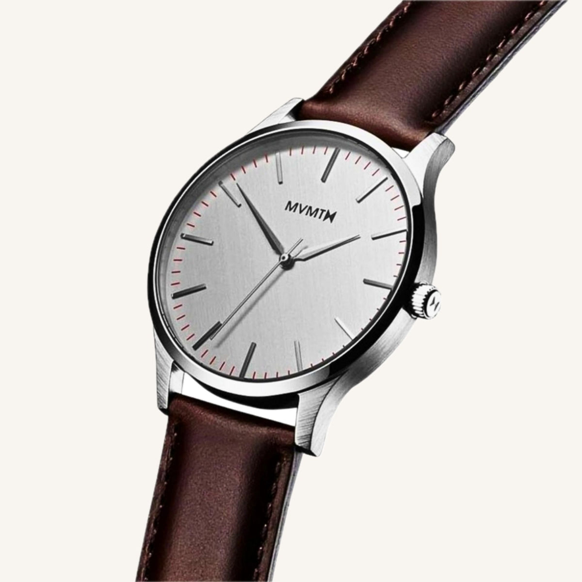 MVMT 40 Series Mens Watch of Silver Stainless Steel/Leather Strap, 40mm, D-MT01-SBR