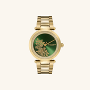 Olivia Burton Watch Floral T-Bar Green & Gold Bracelet 24000043