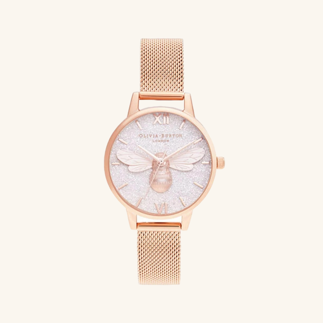 Olivia Burton Watch Glitter Dial Ionic Plated Rose Gold Steel OB16FB04