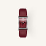 Olivia Burton Grove Ladies Watch of Silver Stainless Steel/Cranberry Red Leather Strap, 23mm, 24000198