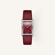 Olivia Burton Grove Ladies Watch of Silver Stainless Steel/Cranberry Red Leather Strap, 23mm, 24000198